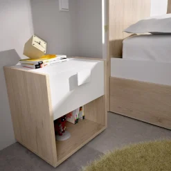 Comodino 1 cassetto bianco e rovere 40x33x42h cm - Artica