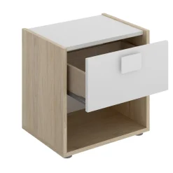 Comodino 1 cassetto bianco e rovere 40x33x42h cm - Artica