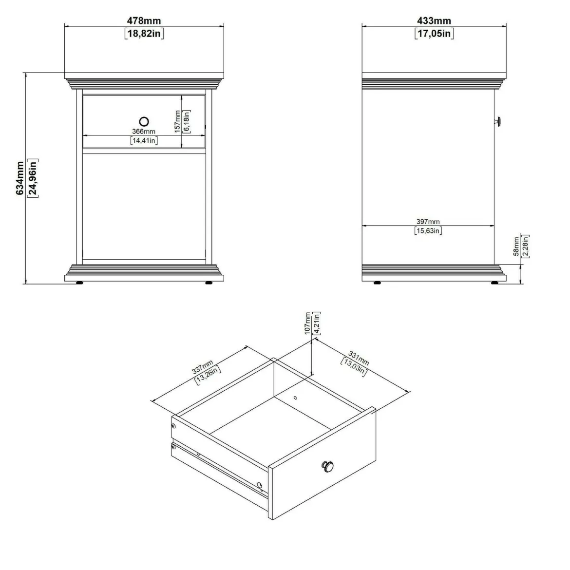 Comodino 1 cassetto bianco 47x43x63h cm - Pascal