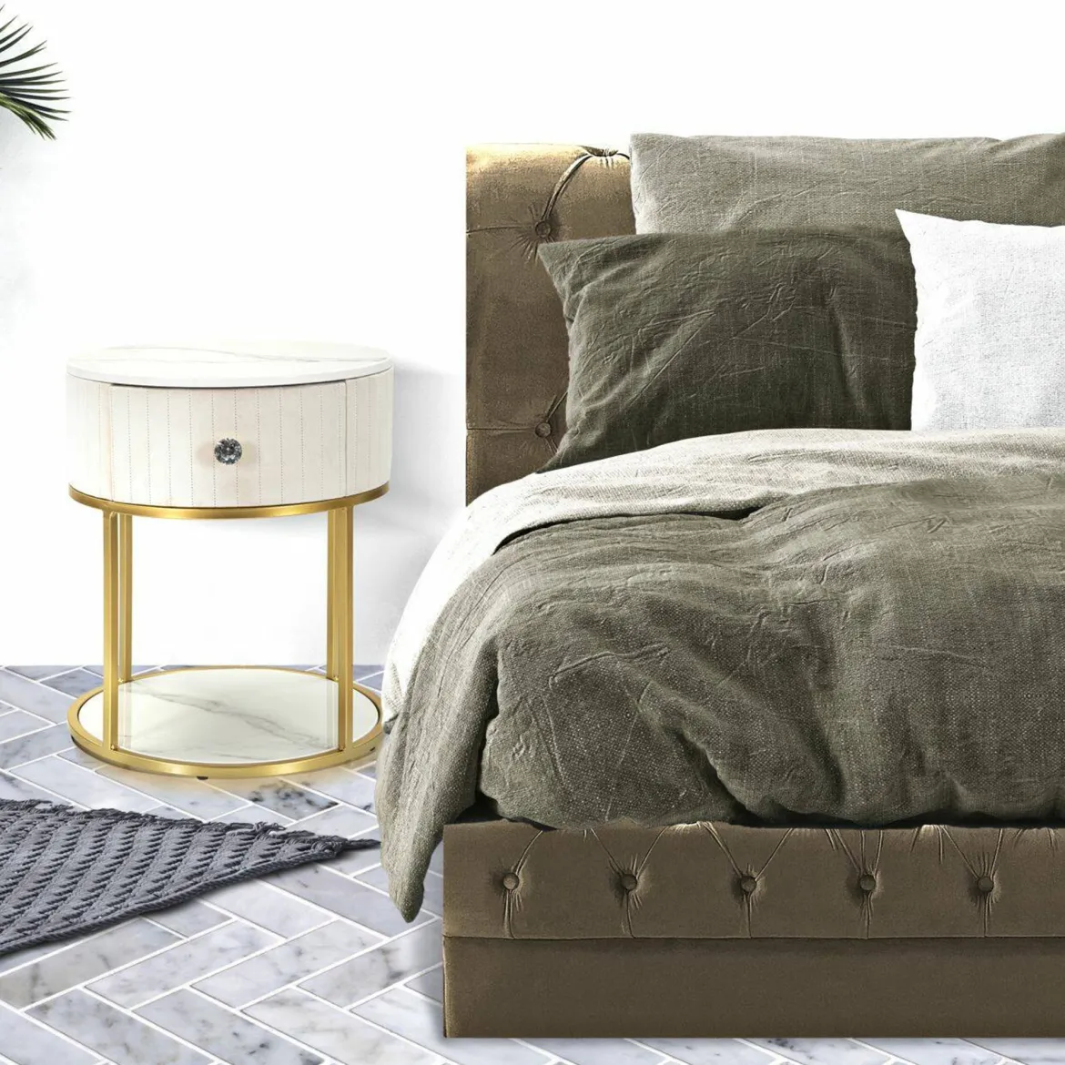 Comodino Gerhard, 42x42 h48 cm, Crema e Bianco