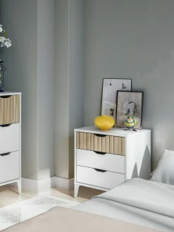 Comodino in legno bianco e rovere 44x33x50h cm - Jessa