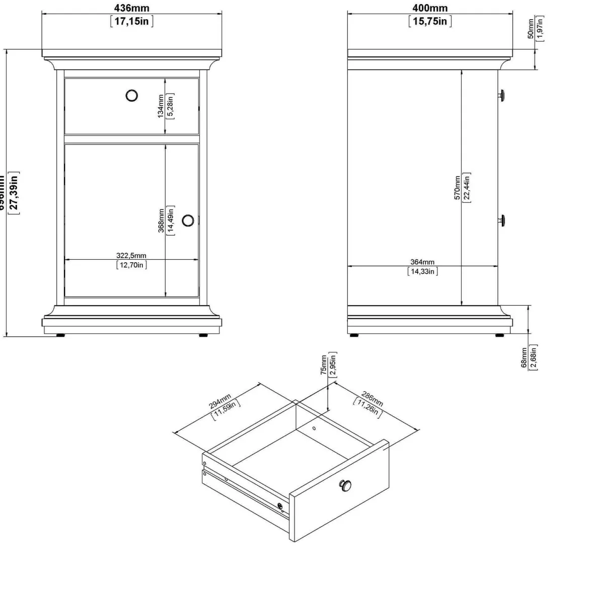 Comodino in legno grigio 43x40x69h cm - Mauricette