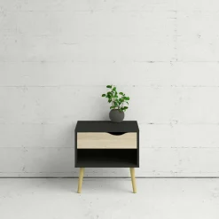 Comodino in legno nero e quercia 50x39x49h cm - Lucina