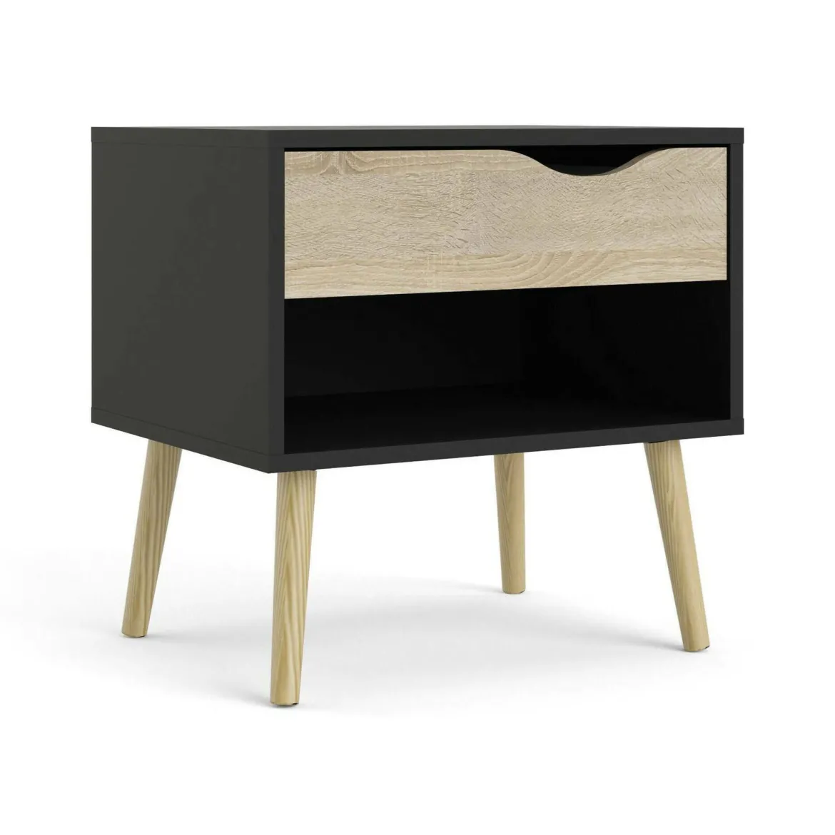 Comodino in legno nero e quercia 50x39x49h cm - Lucina