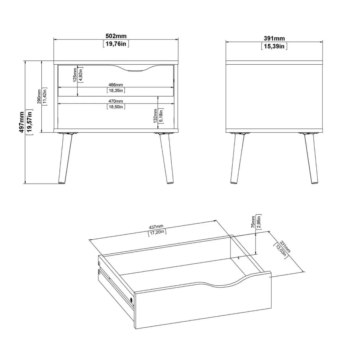 Comodino in legno nero e quercia 50x39x49h cm - Lucina