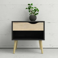 Comodino in legno nero e quercia 50x39x49h cm - Lucina