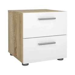 Comodino in legno quercia e bianco lucido 40x40x42h cm - Apolla