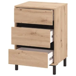 Comodino Marrone Nero un Ripiano 3 Cassetti 48x40x71h cm, Apertura Scorrevole - Combatte