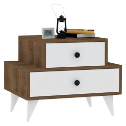 Comodino Marrone Noce Bianco 2 Cassetti Apertura Scorrevole 63x44x50h cm, Chiusura Scorrevole - Segni