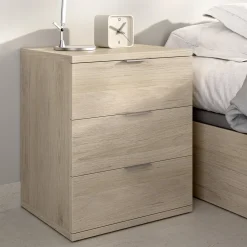 Comodino Marrone Rovere Grigio 3 Cassetti un Ripiano 34x42x57h cm, Piedini abs Antirumore e Antigraffio - Blythe