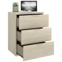 Comodino Marrone Rovere Grigio 3 Cassetti un Ripiano 34x42x57h cm, Piedini abs Antirumore e Antigraffio - Sturgis