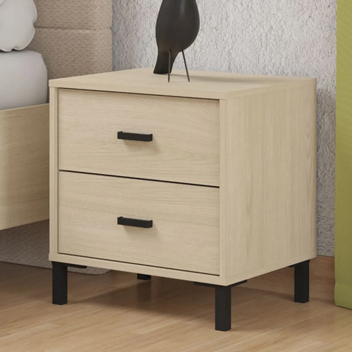 Comodino Marrone Rovere Nero Colore Struttura Nero Colore Ripiano Marrone 45x30x63h cm, Sfumatura Colore Struttura Rovere - Turgnano