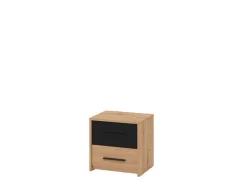 Comodino Marrone Rovere Nodi Nero 2 Cassetti un Ripiano 42x33x42h cm, Apertura Scorrevole - Secli