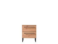 Comodino Marrone Rovere Nodi Nero 2 Cassetti un Ripiano 48x40x52h cm, Apertura Scorrevole - Clanezzo