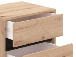 Comodino Marrone Rovere Nodi Nero 2 Cassetti un Ripiano 48x40x55h cm, Apertura Scorrevole - Combatte