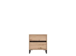 Comodino Marrone Rovere Nodi Nero 2 Cassetti un Ripiano 48x40x55h cm, Apertura Scorrevole - Combatte
