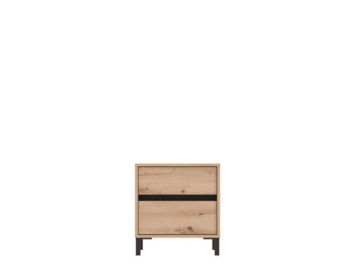 Comodino Marrone Rovere Nodi Nero 2 Cassetti un Ripiano 48x40x55h cm, Apertura Scorrevole - Combatte