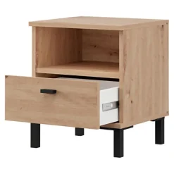 Comodino Marrone Rovere un Cassetto 2 Ripiani 39x35x45h cm, Apertura Scorrevole - Jinja