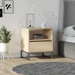 Comodino Marrone Rovere un Cassetto un Ripiano 51x51x61h cm, Apertura Scorrevole - Compatri