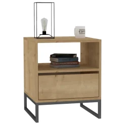 Comodino Marrone Rovere un Cassetto un Ripiano 51x51x61h cm, Apertura Scorrevole - Compatri
