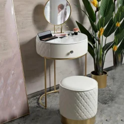 Comodino moderno bianco e oro 52x52x70h cm - Consolle Miscano