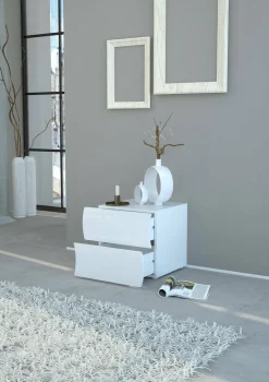 Comodino moderno bianco lucido 50x40x41h cm - Thanatos