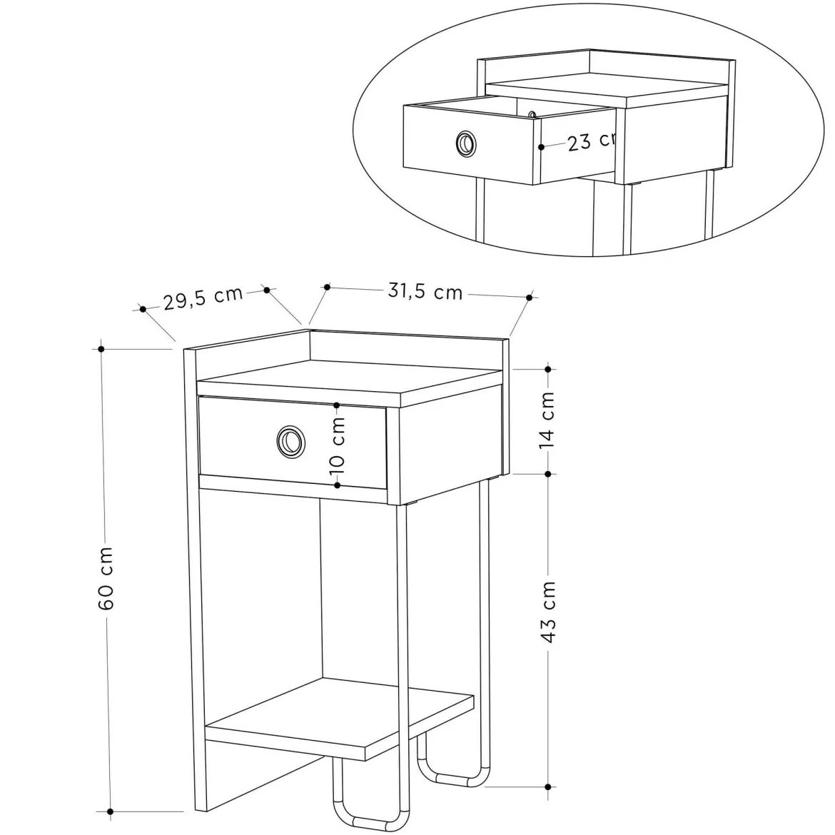 Comodino moderno bianco 32x30x61h cm - Cedro