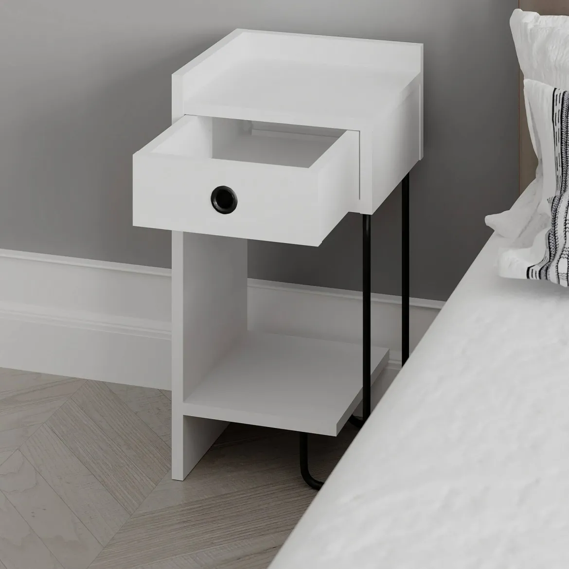 Comodino moderno bianco 32x30x61h cm - Cedro