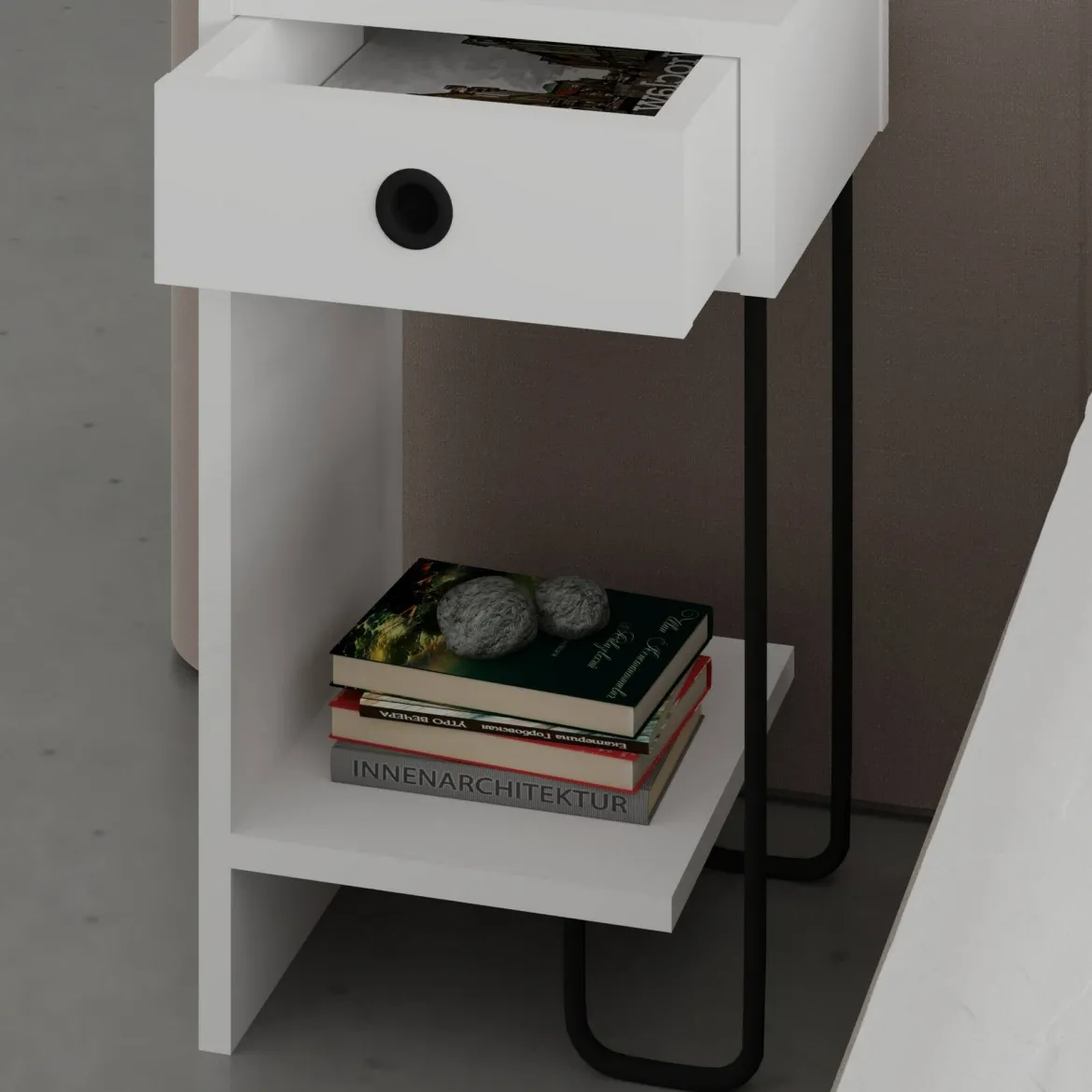 Comodino moderno bianco 32x30x61h cm - Cedro