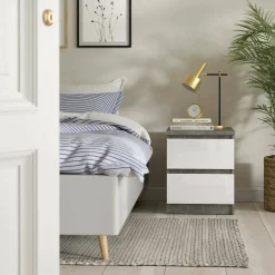 Comodino moderno cemento e bianco lucido 50x40x49h cm - Azar