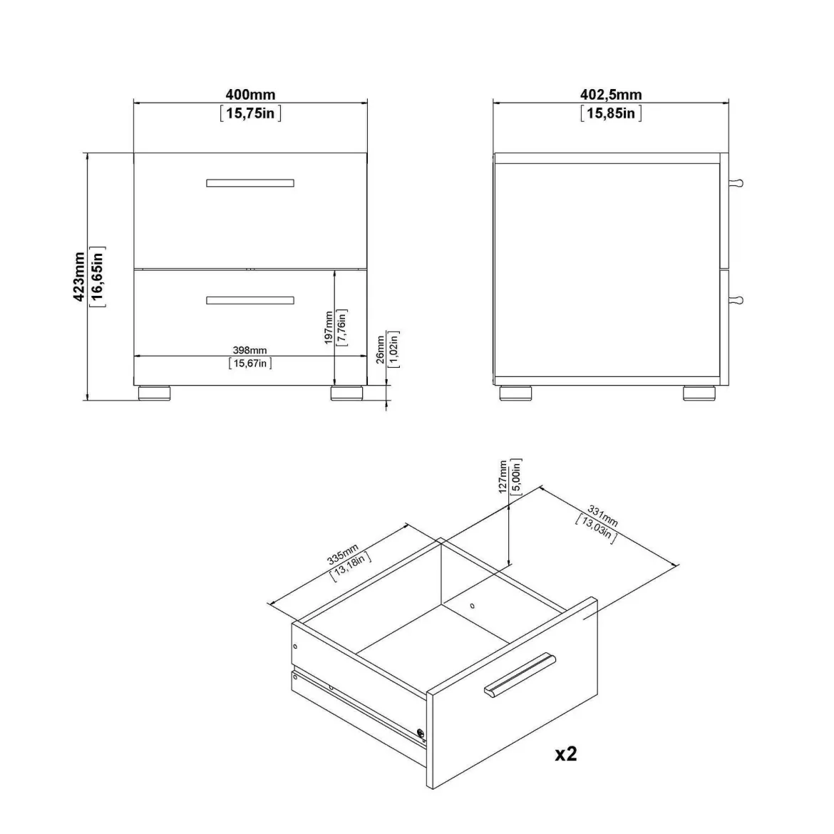 Comodino moderno nero 40x40x42h cm - Apolla