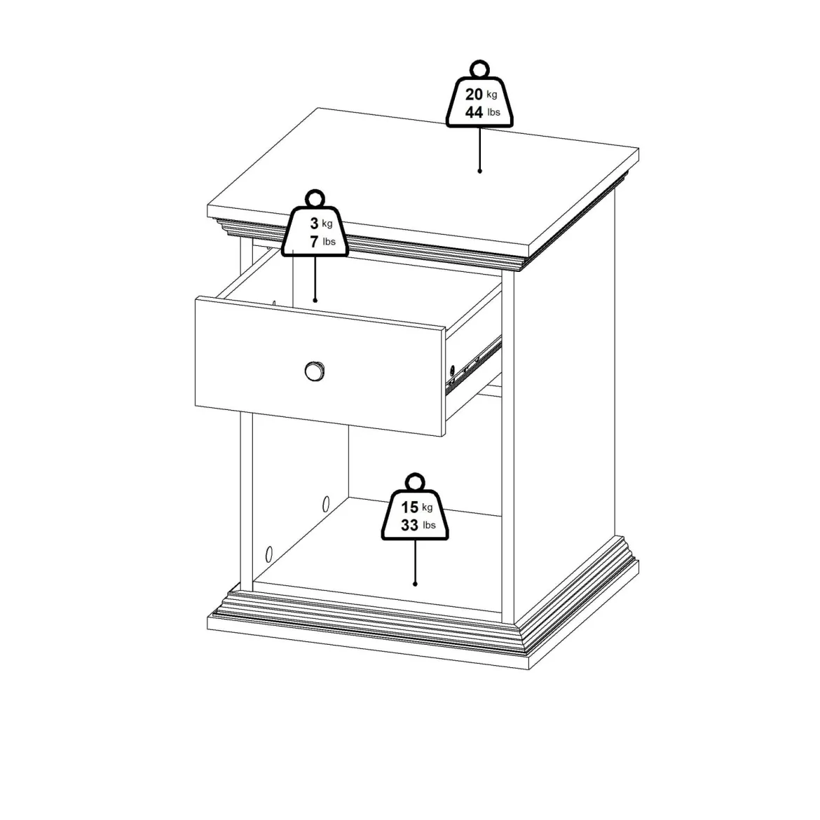 Comodino moderno nero 47x43x63h cm - Pascal