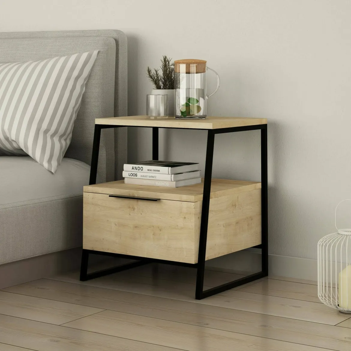 Comodino moderno quercia 50x40x55h cm - Newton