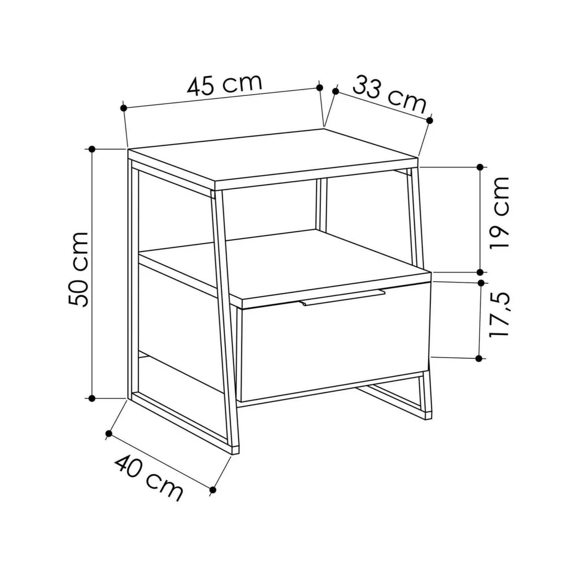 Comodino moderno quercia 50x40x55h cm - Newton
