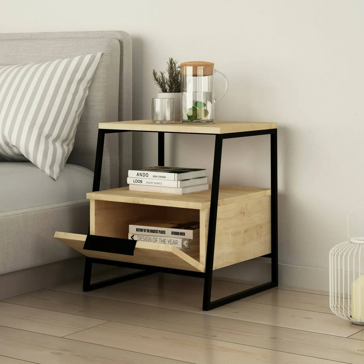 Comodino moderno quercia 50x40x55h cm - Newton
