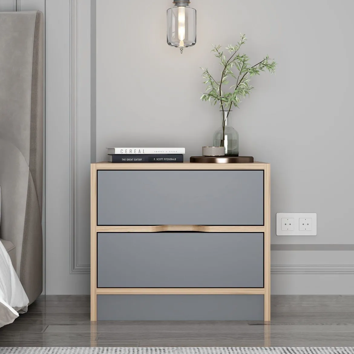 Comodino Nero Antracite Marrone Noce 4 Cassetti Apertura Scorrevole 54x40x47h cm, Chiusura Scorrevole - Legnago