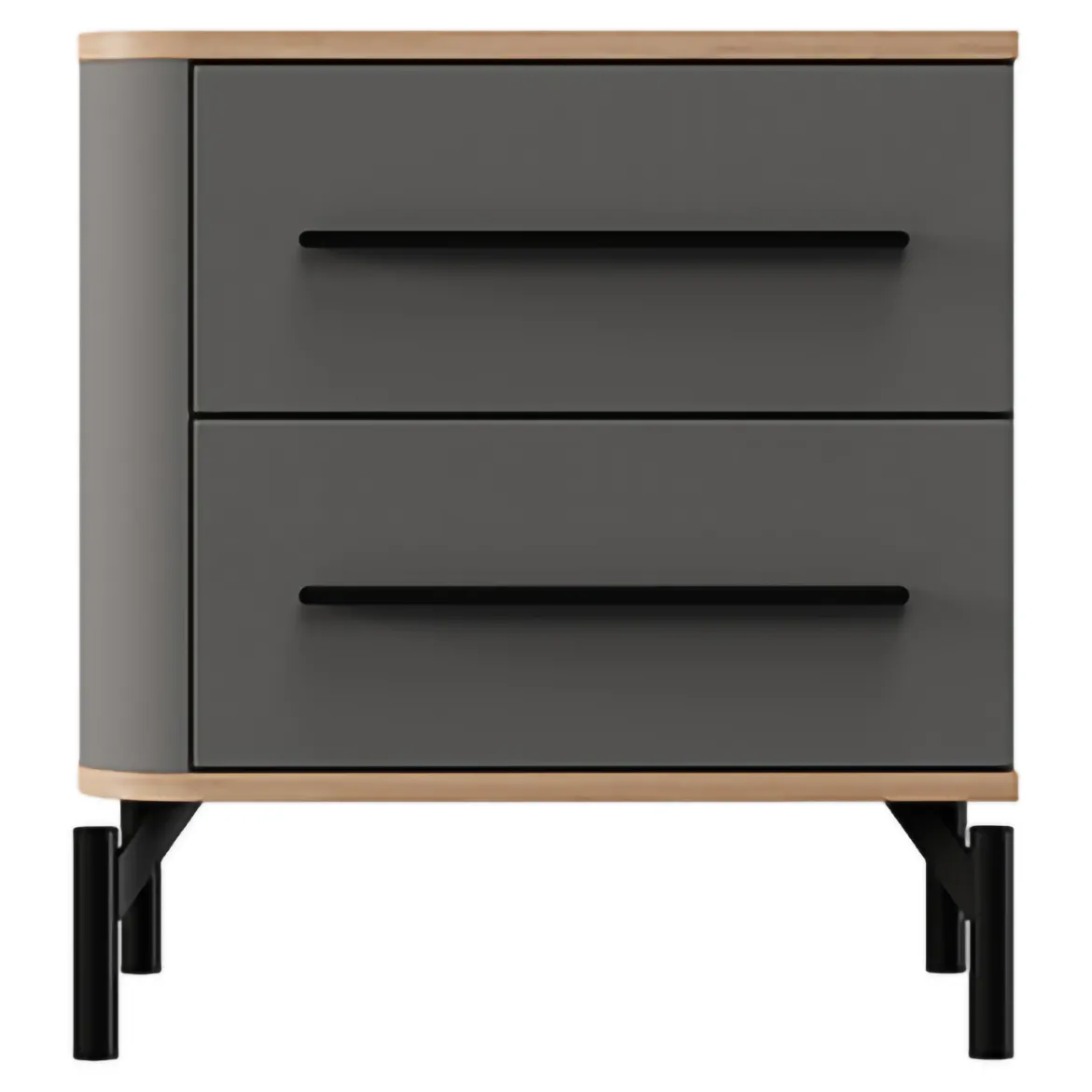 Comodino Nero Antracite Marrone Rovere 2 Cassetti un Ripiano 52x40x56h cm, Apertura Scorrevole - Ojai