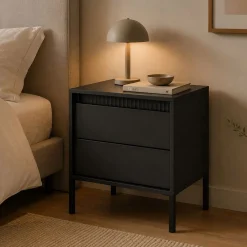 Comodino Nero 2 Cassetti un Ripiano 54x40x56h cm, Apertura Scorrevole - Gasalisa