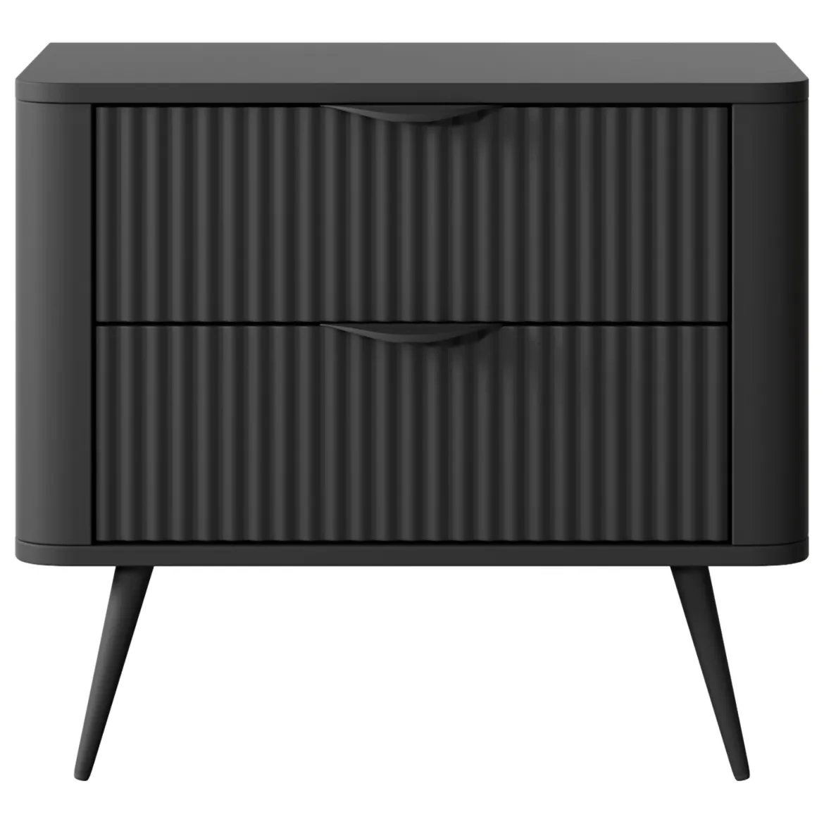 Comodino Nero 2 Cassetti un Ripiano 63x38x55h cm, Apertura Scorrevole - Baari