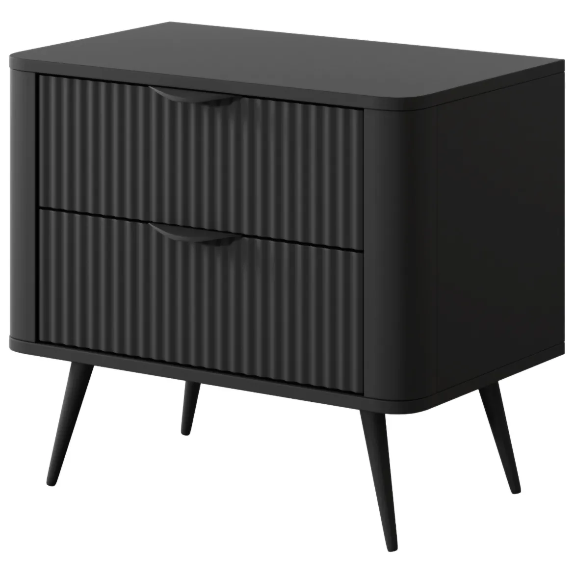 Comodino Nero 2 Cassetti un Ripiano 63x38x55h cm, Apertura Scorrevole - Baari