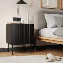 Comodino Nero Cassetti un Ripiano 59x42x44.5h cm, Un'anta - Russi