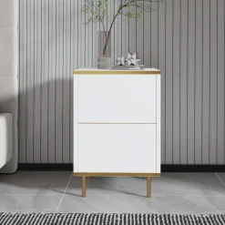 Comodino Oro Bianco un Ripiano Apertura Battente 40x35x60h cm, Un'anta - Vestone
