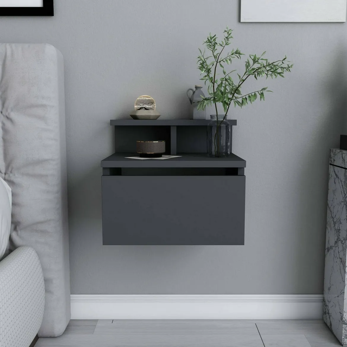 Comodino 2 ripiani antracite 39x31x35h cm - Auring