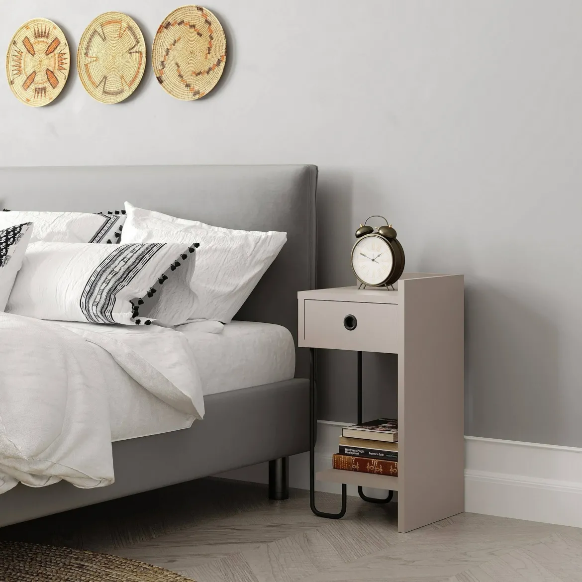 Comodino 2 ripiani beige 32x30x61h cm - Halola