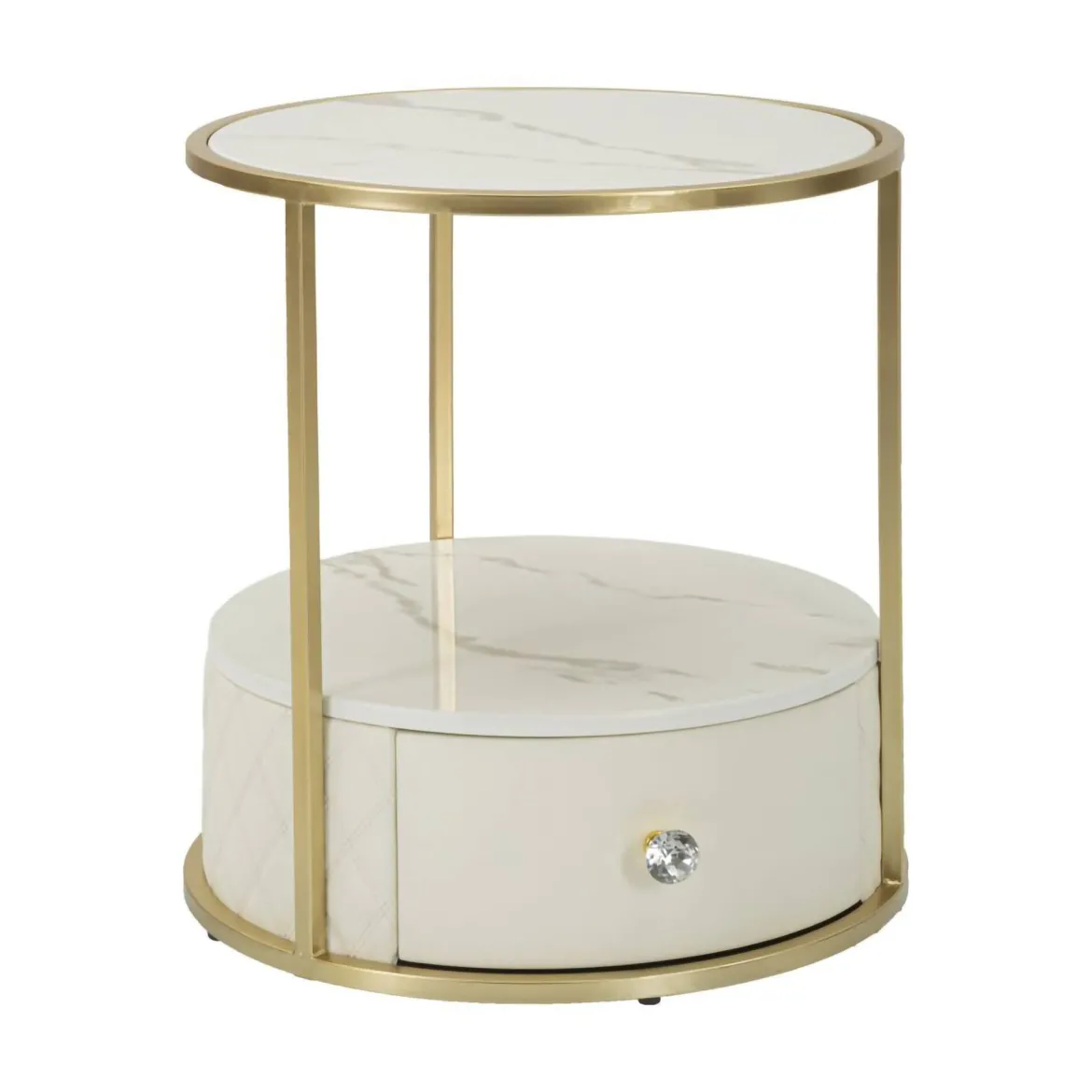Comodino 2 ripiani bianco e oro 43x43x48h cm - Piandisco