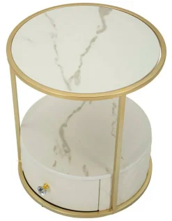 Comodino 2 ripiani bianco e oro 43x43x48h cm - Piandisco