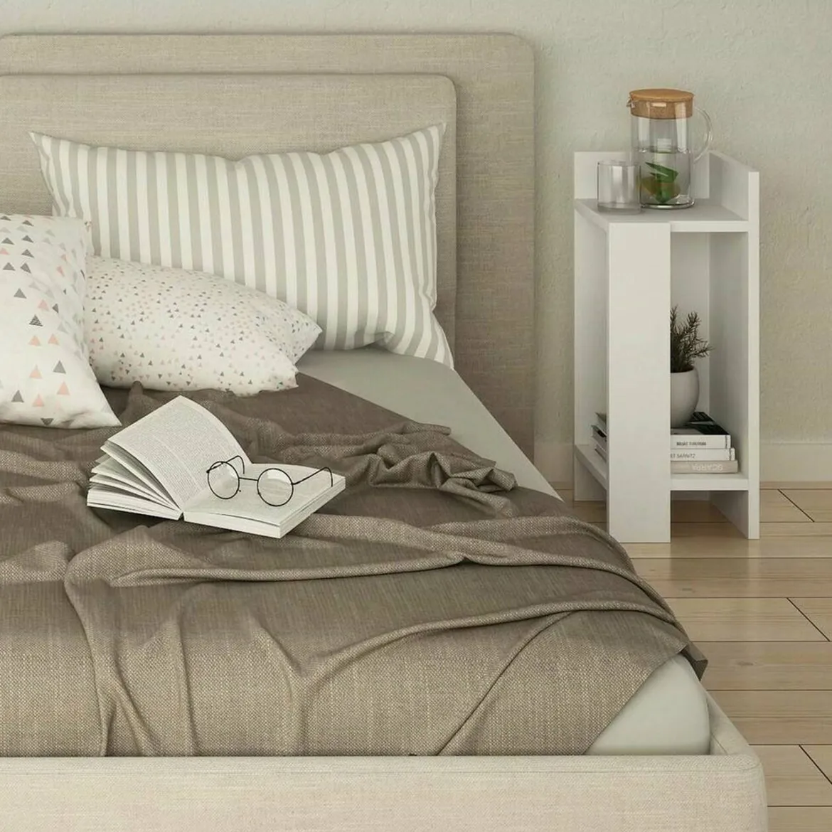 Comodino 2 ripiani bianco 25x27x60h cm - Lepre