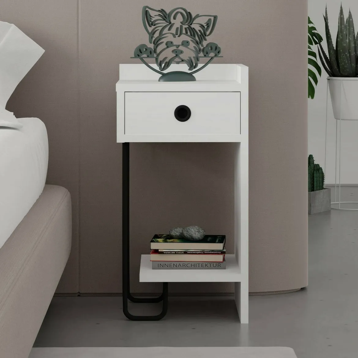 Comodino 2 ripiani bianco 32x30x61h cm - Halola