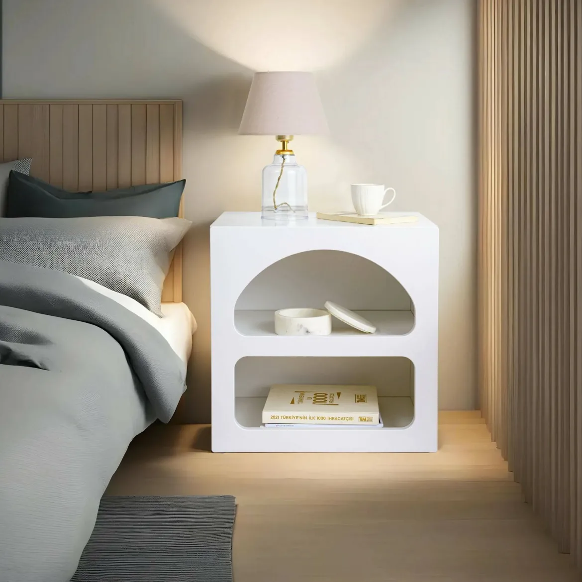 Comodino 3 ripiani bianco 50x38x50h cm - Nara