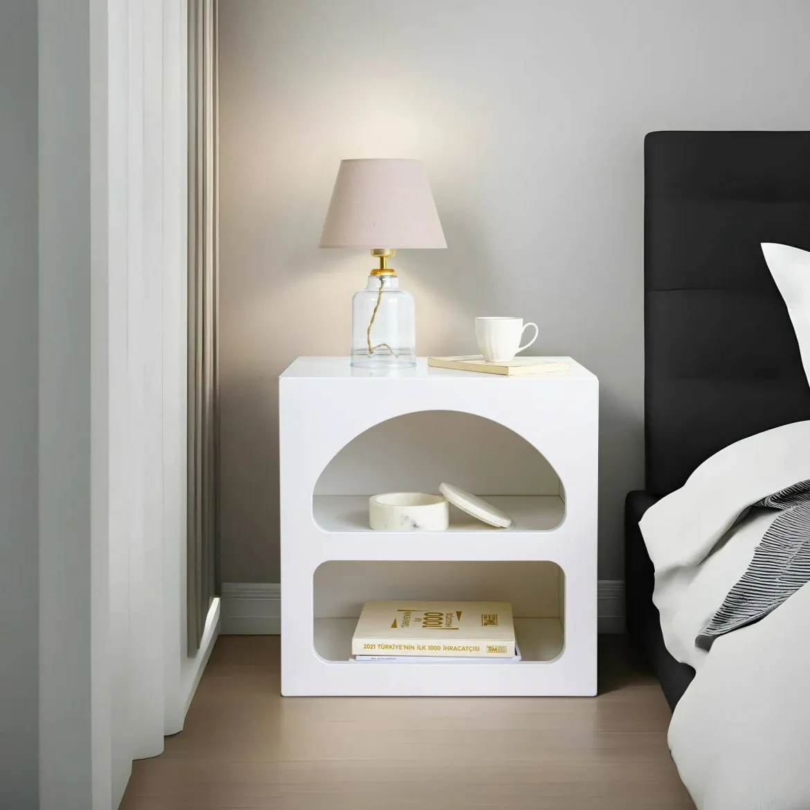 Comodino 3 ripiani bianco 50x38x50h cm - Nara